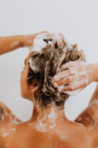 back view of woman during shower